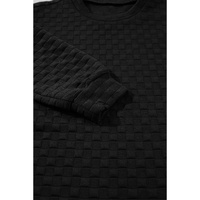 Color black Checkered Textured Split Pullover Top and Pants Set - XL thumbnail