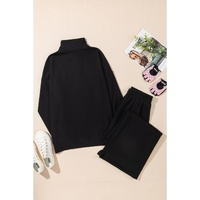 Black Zipper Stand Neck Top and Wide Leg Pants Set - XL thumbnail
