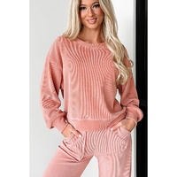 Blossom Ribbed Knit Drop Shoulder Pocketed Two Piece Lounge Set - S thumbnail