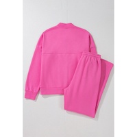 Bright Pink Solid Seamed Zipper Jacket and Drawstring Waist Pants Set - L thumbnail