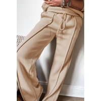 Apricot Solid Seamed Zipper Jacket and Drawstring Waist Pants Set - L thumbnail