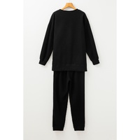 Black Solid Color High Low Pullover and Skinny Pants Set - S thumbnail