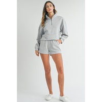 Light Grey Stand Neck Zipped Sweatshirt and Shorts Set - M thumbnail