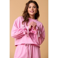Bonbon Solid Color Drawstring Long Sleeve Top and Pants Set - L thumbnail