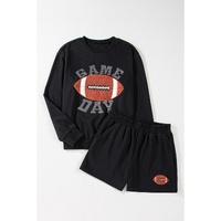Black GAME DAY Rugby Football Graphic Pullover and Shorts Casual Outfit - S thumbnail