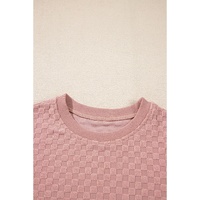 Blossom Checkered Textured Long Sleeve Top and Shorts Set - L thumbnail