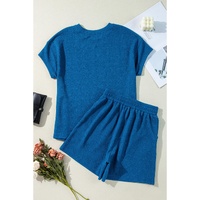 Bluing Solid Textured Crew Neck Short Set - L thumbnail