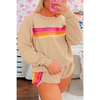Apricot Striped Accent Pullover and Shorts Two Piece Casual Set - L thumbnail