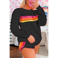 Black Striped Accent Pullover and Shorts Two Piece Casual Set - L thumbnail