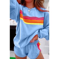 Beau Blue Striped Accent Pullover and Shorts Two Piece Casual Set - S thumbnail