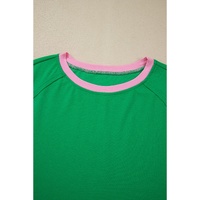 Bright Green Two Tone Contrast Textured Crewneck Tee and Shorts Set - L thumbnail