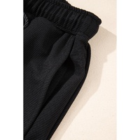 Black Textured Half Zip Kangaroo Pocket Top Drawstring Shorts Set - L thumbnail