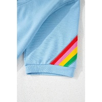 Sky Blue Rainbow Colorblock Collared Short Sleeve Top 2 Piece Shorts Set - S thumbnail