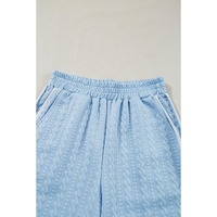Beau Blue Textured Colorblock Edge Tank Top High Waist Pants Set - S thumbnail