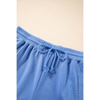 Sky Blue Casual Zipped Short Sleeve Hoodie and Shorts Set - L thumbnail