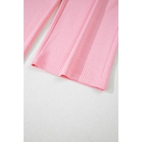 Pink Textured Pearled Ruffled Sleeve Wide Leg Pants Set - L thumbnail