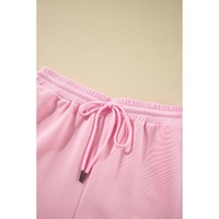 Pink Textured Ruffled Sleeve Zipped Top and Wide Leg Pants Set - XL thumbnail