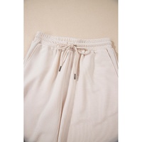 Apricot Textured Ruffled Sleeve Zipped Top and Wide Leg Pants Set - L thumbnail