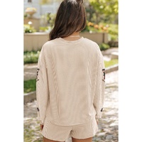Parchment Thanksgiving Sequined Turkey Corded Knit Loose Fit Shorts Set - M thumbnail