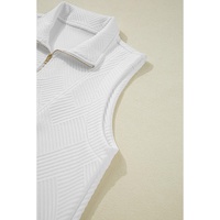 White Textured Half Zip Tank Top Drawstring Shorts Set - L thumbnail