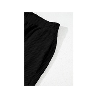 Black Solid Color Textured Buttoned Shirt and Casual Pants Set - L thumbnail