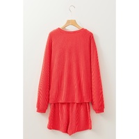 Gold Flame Heat Transfer Christmas Nutcracker Ribbed Long Sleeve Top Shorts Set - M thumbnail