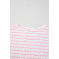 Pink Stripe Knitted Short Sleeve Top and Drawstring Shorts Set - S thumbnail