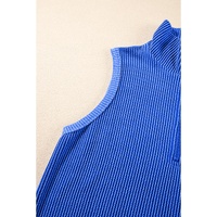 Sky Blue Corded Collared Half Zip Tank Top Two Piece Shorts Set - L thumbnail
