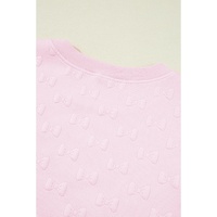 Pink Bow Jacquard Ruffle Sleeve Short 2pcs Outfit - XL thumbnail