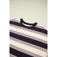Black Stripe Short Sleeve T Shirt and High Waist Pocketed Shorts Set - M thumbnail