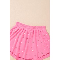 Pink Contrast Bow Trim Pearl Puff Sleeve Blouse and Skort 2pcs Set - XL thumbnail