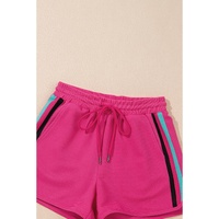 Strawberry Pink Striped Detail Flutter Sleeve Zipped Collar Short Set - XL thumbnail