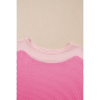 Sachet Pink 2-tone Colorblock Patchwork Corded 2pcs Outfit - M thumbnail