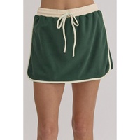 Evergreen Color Contrast Loose Pullover and Lace-up Waist Skort Set - L thumbnail