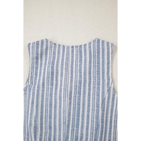 Sky Blue Stripe Buttoned Office Waistcoat Mini Skirt Set - XL thumbnail