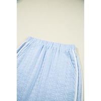 Beau Blue Contrast Trim Textured Crewneck Tee and Pocketed Skirt Set - L thumbnail