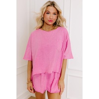 Sachet Pink Loose Fit Half Sleeve T Shirt and High Waist Skirt Set - L thumbnail