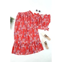 Azura Exchange Floral Ruffled Crop Top and Maxi Skirt Set - L thumbnail