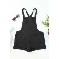 Gray Vintage Washed Drawstring Short Overalls - S thumbnail
