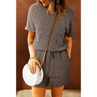 Gray Ribbed Elastic Waist Romper - L thumbnail