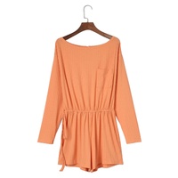 Azura Exchange Orange Ribbed Drawstring Waist Long Sleeve Romper - XL thumbnail