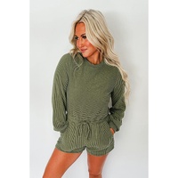 Pickle Green Corded Pullover Long Sleeve Drawstring Romper - L thumbnail