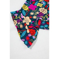 Red Mix Tropical Print Strapless Ruffled Jumpsuit - S thumbnail