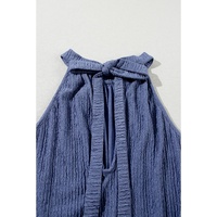 Bluing Knot Back High Neck Crinkle Textured Romper - L thumbnail