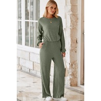 Laurel Green Solid Ribbed Knit Keyhole Back High Waist Jumpsuit - L thumbnail