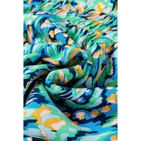Green Abstract Print Puff Sleeve V Neck High Waist Romper - L thumbnail