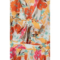 Orange Blooming Floral Print Front Tie Romper - L thumbnail
