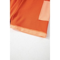 Russet Orange Two-tone Short Sleeve V Neck Patched Pocket Loose Romper - L thumbnail