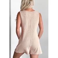 Parchment Corded Knit Side Pockets Buttoned Sleeveless Romper - L thumbnail