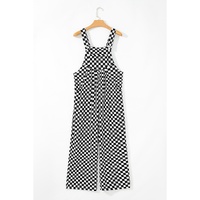 Black Checkered Print Pocketed Wide Leg Jumpsuit - L thumbnail